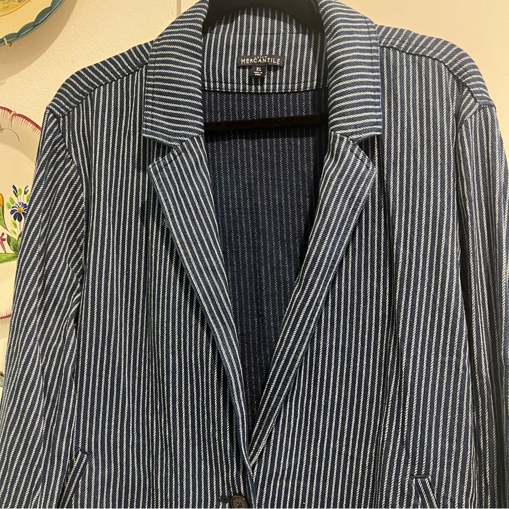 J.Crew Mercantile Women's Blue Striped Cotton Single Button Blazer Jacket - Picture 3 of 9